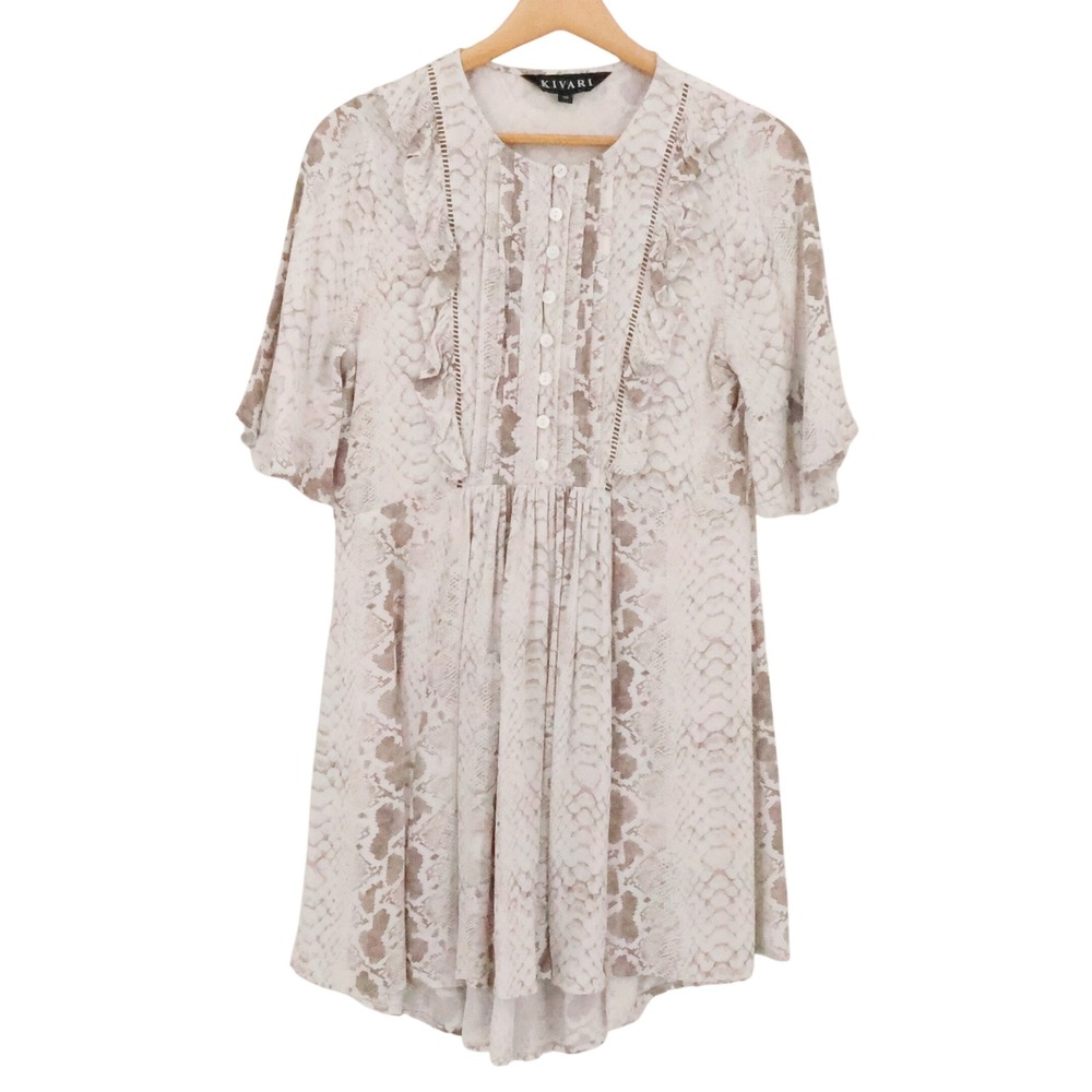 Kivari Snakeskin Print Mini Dress Womens Size XS Animal Print Ruffle Flirty